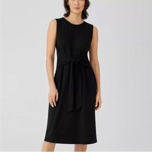 Eileen Fisher Black Sleeveless Tie Front Midi Dress Minimalist effortless chic